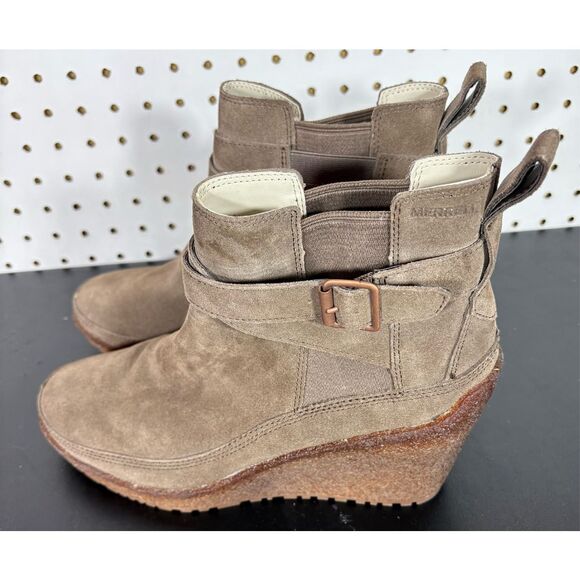 Merrell Woman Comfort Stone Tremblant Ankle Suede Wedge Shoes boots sz 8.5 - Picture 1 of 13